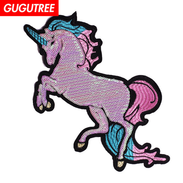 GUGUTREE embroidery sequins big unicorn patches cartoon patches badges applique patches for clothing BP-4