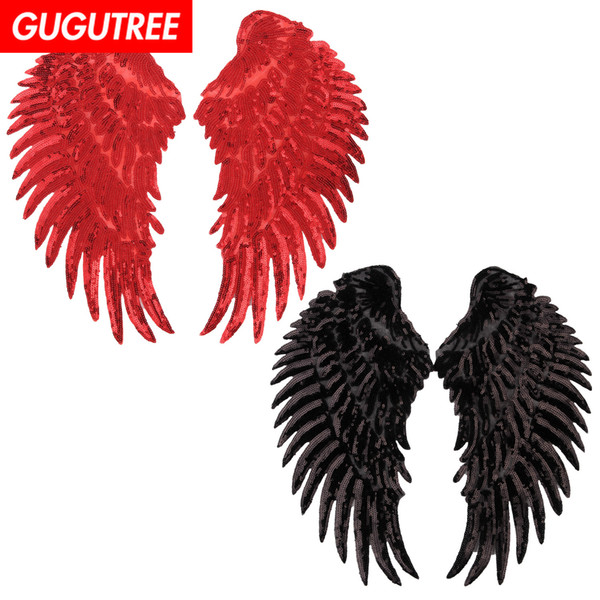 GUGUTREE sequins embroidery big patches wings patches badges applique patches for clothing BP-647