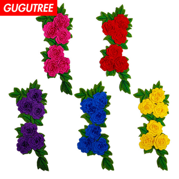 GUGUTREE embroidery big flower patches rose patches badges applique patches for clothing BP-478