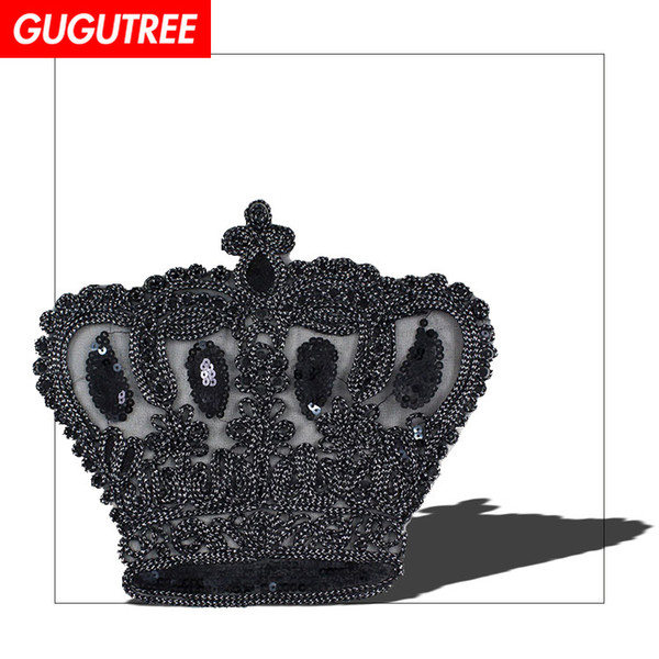 GUGUTREE embroidery sequins big crown patches emperor patches badges applique patches for clothing BP-349