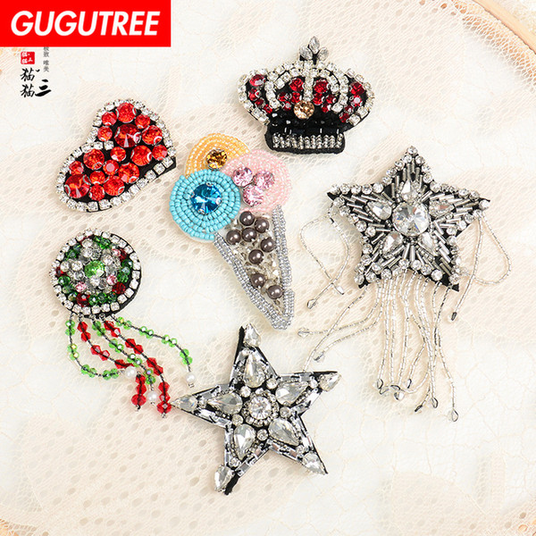 GUGUTREE beaded star patches,crystals diamonds Insects Sequined Applique Patch for Coat,T-Shirt,hat,bags,Sweater,backpack BDP-37