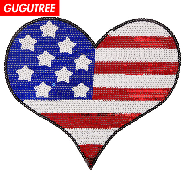 GUGUTREE sequins embroidery big patches love heart patches badges applique patches for clothing BP-671