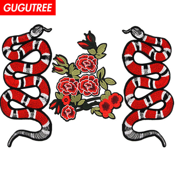 GUGUTREE big flower patches embroidery snake patches badges applique patches for clothing BP-2