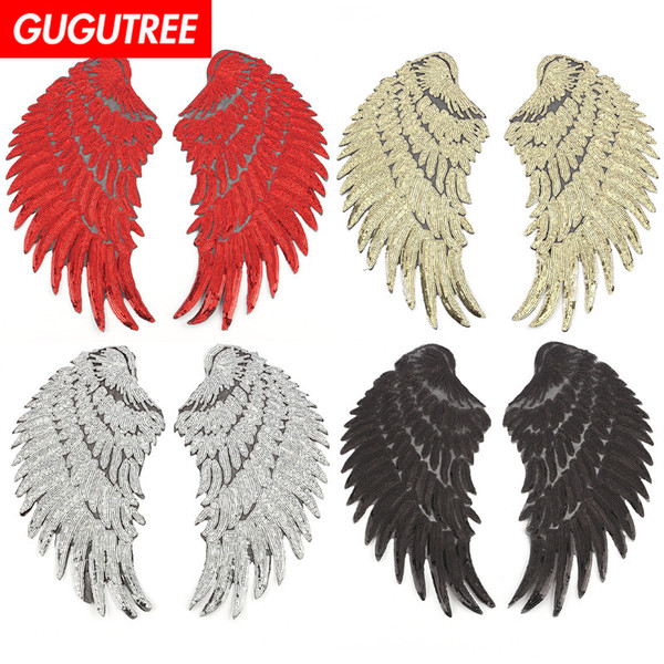 GUGUTREE sequins embroidery big pair patches wings patches badges applique patches for clothing BP-610