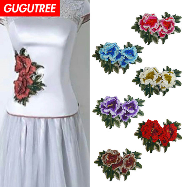 GUGUTREE embroidery big flower patches peony patches badges applique patches for clothing BP-516