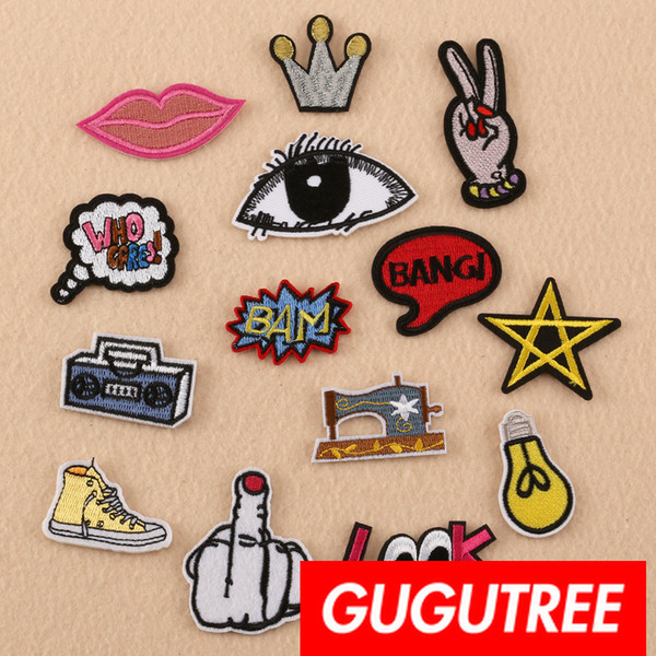 GUGUTREE iron on embroidery eyes patches badge patch Applique Patch for Coat,T-Shirt,hat,bags,Sweater,backpack SP-313