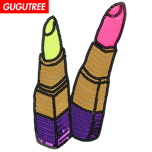 GUGUTREE sequins embroidery big patches lipstick patches badges applique patches for clothing BP-669