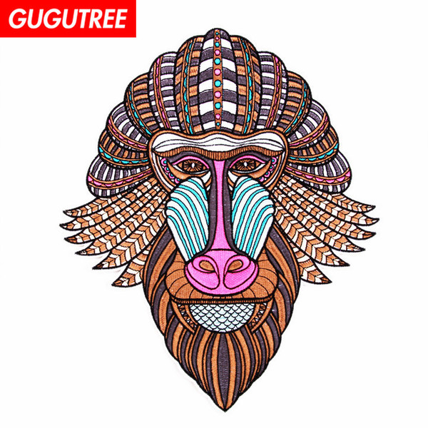 GUGUTREE embroidery big orangutan patches moneky patches badges applique patches for clothing