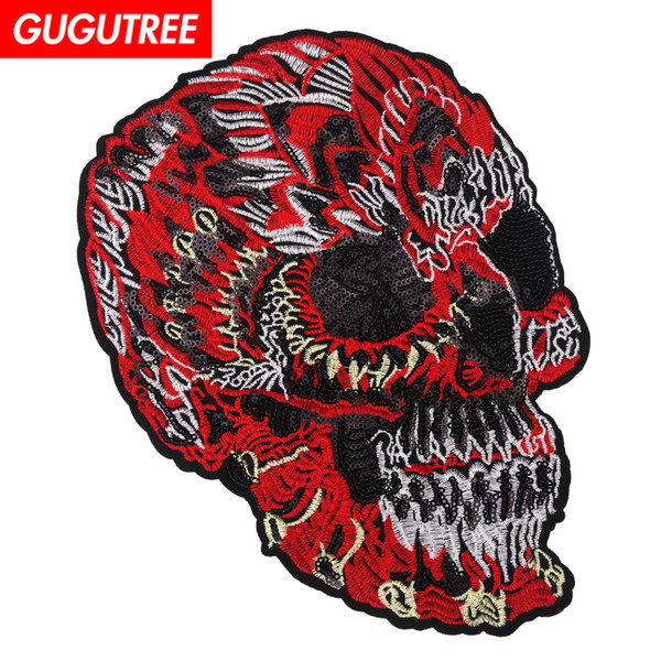 GUGUTREE sequins embroidery big patches skull patches badges applique patches for clothing BP-697