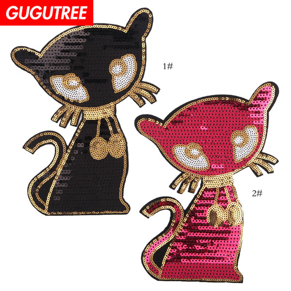 GUGUTREE sequins embroidery big patches cats patches badges applique patches for clothing BP-670