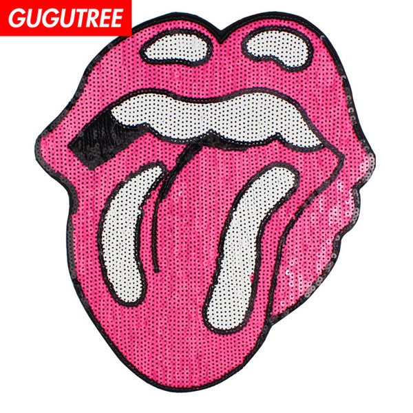 GUGUTREE embroidery sequins big lip patches tongue patches badges applique patches for clothing BP-335