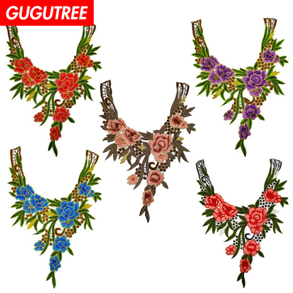 GUGUTREE embroidery big flower patches collar patches badges applique patches for clothing BP-489