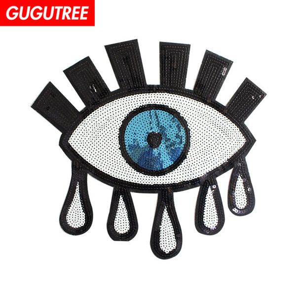 GUGUTREE embroidery sequins big eyes patches devil patches badges applique patches for clothing BP-340