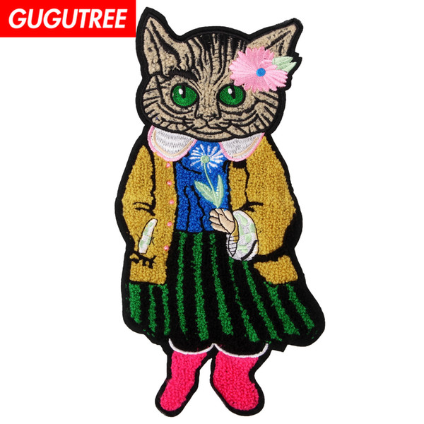 GUGUTREE towel embroidery big patches cats patches badges applique patches for clothing BP-676