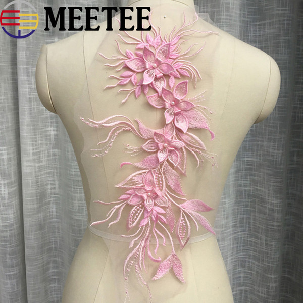 Multicolor Polyester Embroidery Wedding Dress Lace Applique Fabric Flower Lace Trims Collar Neckline Sewing Supplies Crafts