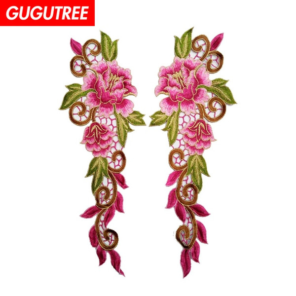 GUGUTREE embroidery big flower patches rose patches badges applique patches for clothing BP-515