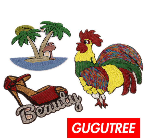 GUGUTREE sequins embroidery big patches cock patches badges applique patches for clothing BP-636