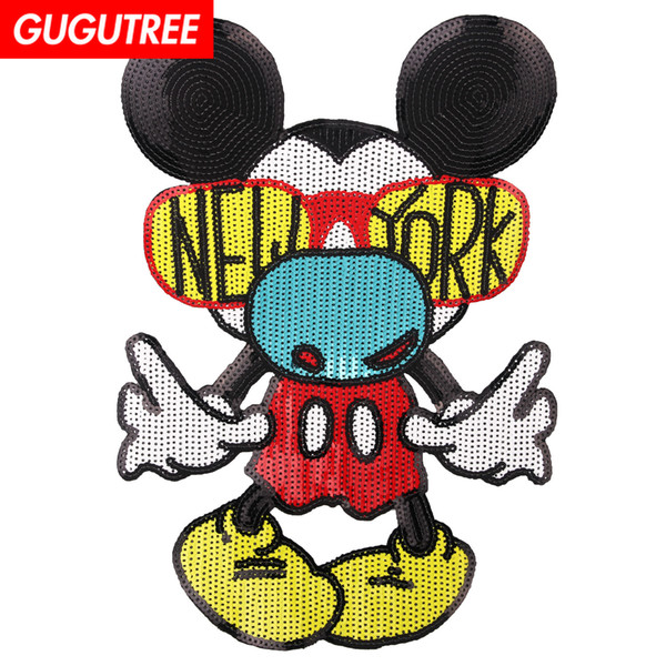 GUGUTREE sequins embroidery big patches muose patches badges applique patches for clothing BP-646