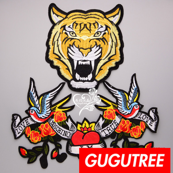 GUGUTREE embroidery big patches tiger patches badges applique patches for clothing BP-881