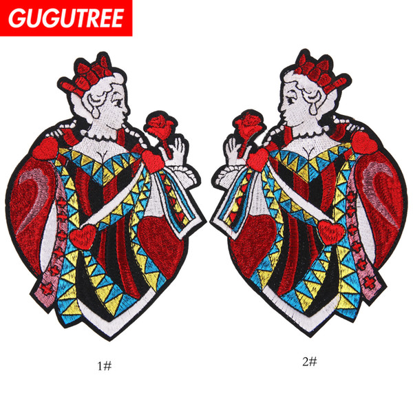 GUGUTREE sequins embroidery big patches playing cards patches badges applique patches for clothing BP-698