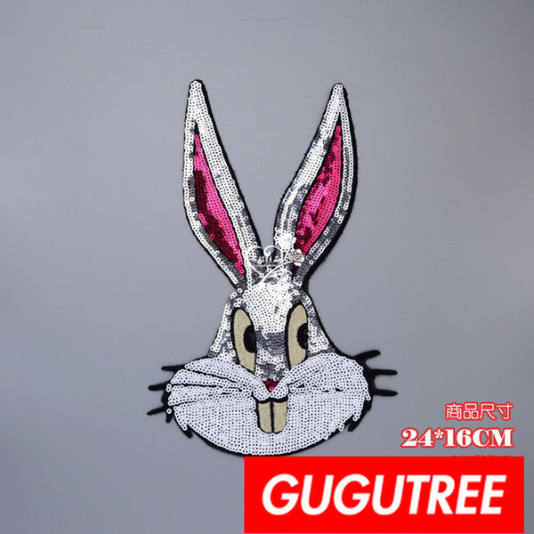 GUGUTREE sequins embroidery big patches rabbit patches badges applique patches for clothing BP-848