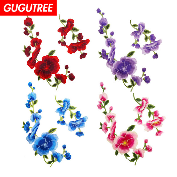 GUGUTREE embroidery big flower patches plum blossom patches badges applique patches for clothing BP-497