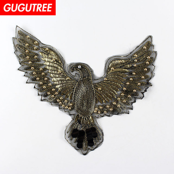 GUGUTREE embroidery sequins big eagle patches animal patches badges applique patches for clothing BP-339