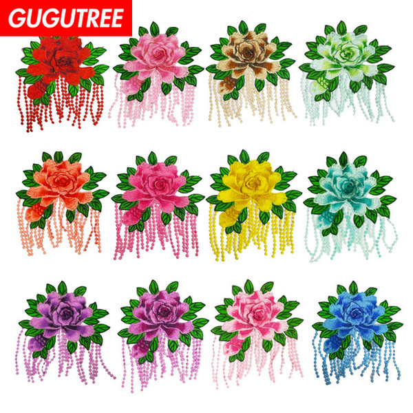 GUGUTREE embroidery big flower patches kaho patches badges applique patches for clothing BP-542