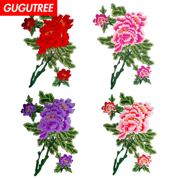 GUGUTREE embroidery big flower patches peony patches badges applique patches for clothing BP-467