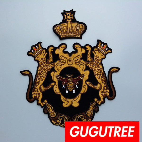 GUGUTREE embroidery big patches lion patches badges applique patches for clothing BP-733