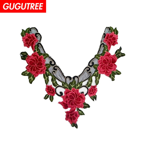 GUGUTREE embroidery big flower patches peony patches badges applique patches for clothing BP-475