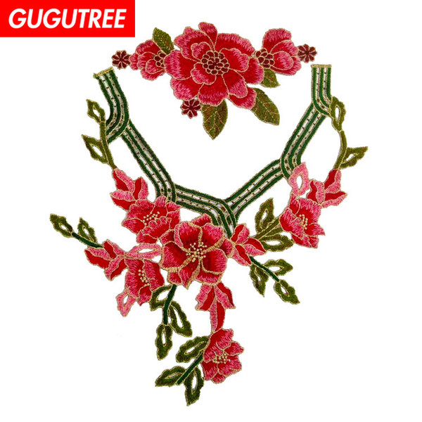 GUGUTREE embroidery big flower patches collar patches badges applique patches for clothing BP-520