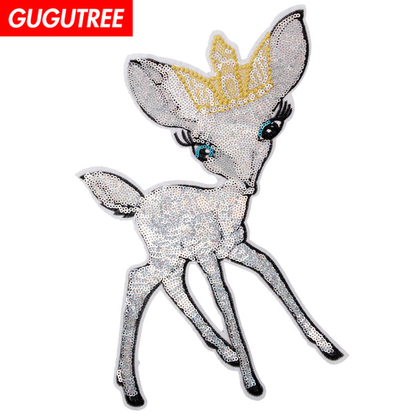 GUGUTREE sequins embroidery big patches deer patches badges applique patches for clothing BP-653