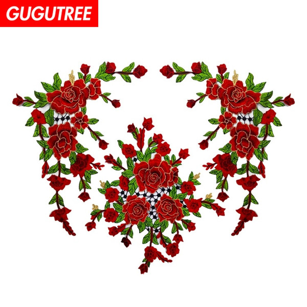 GUGUTREE embroidery big flower patches collar patches badges applique patches for clothing BP-503