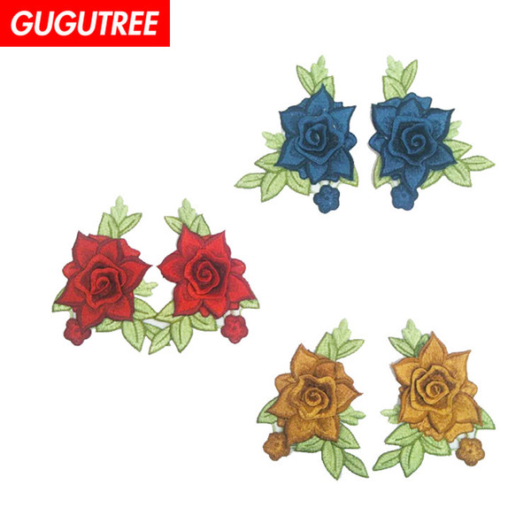 GUGUTREE embroidery big flower patches peony patches badges applique patches for clothing BP-519