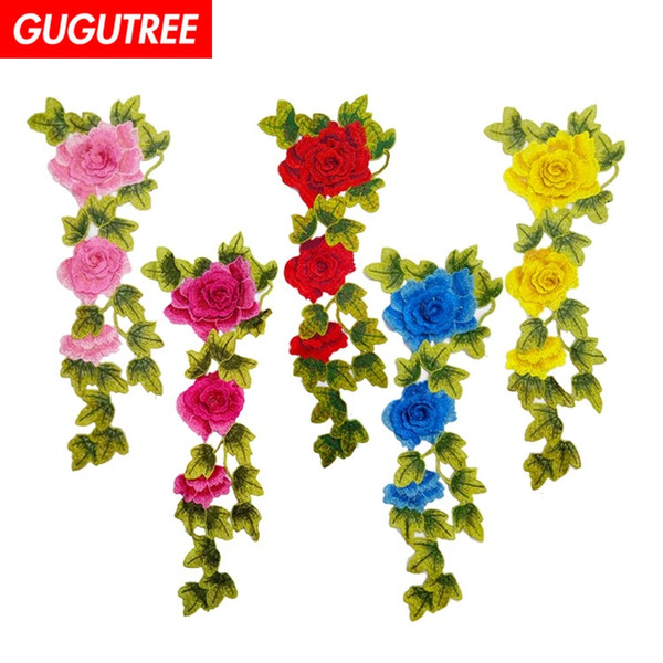 GUGUTREE embroidery big flower patches rose patches badges applique patches for clothing BP-480