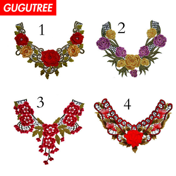 GUGUTREE embroidery big flower patches collar patches badges applique patches for clothing BP-493