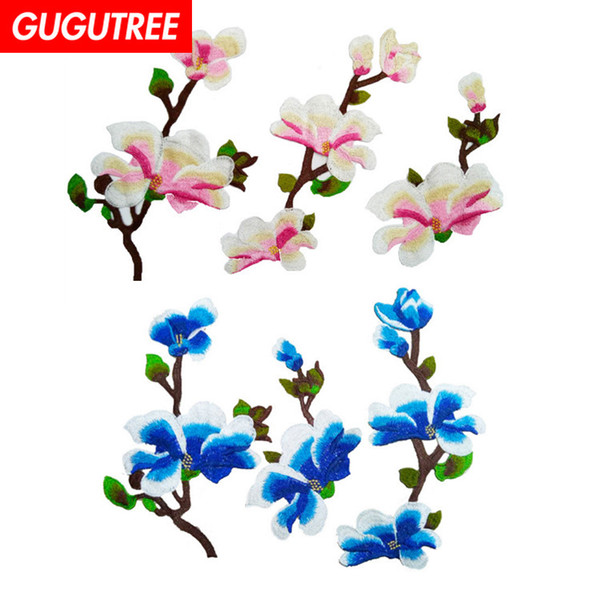 GUGUTREE embroidery big flower patches yulan patches badges applique patches for clothing BP-502