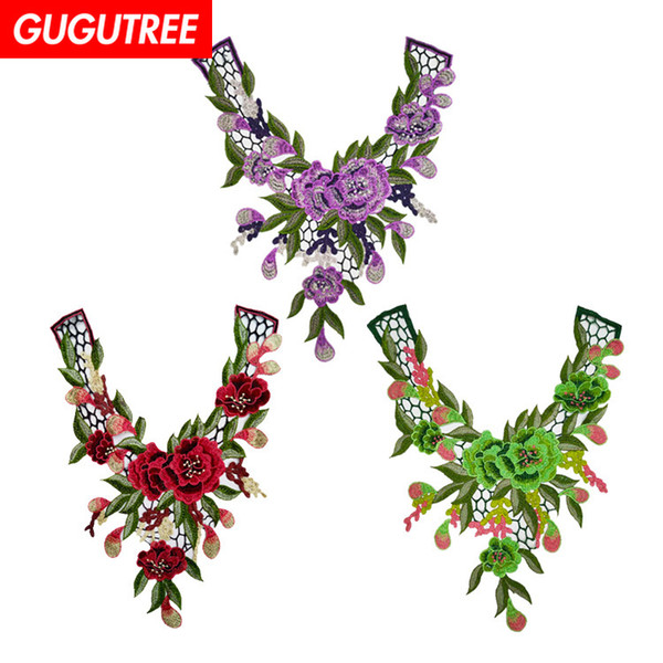 GUGUTREE embroidery big flower patches collar patches badges applique patches for clothing BP-471