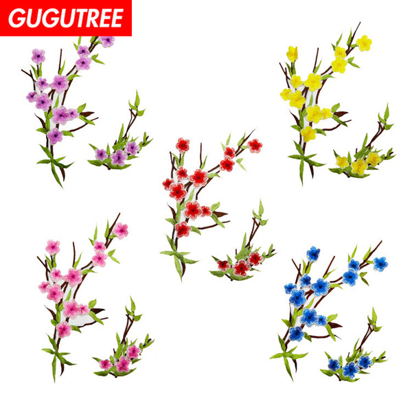 GUGUTREE embroidery big flower patches wintersweet patches badges applique patches for clothing BP-462