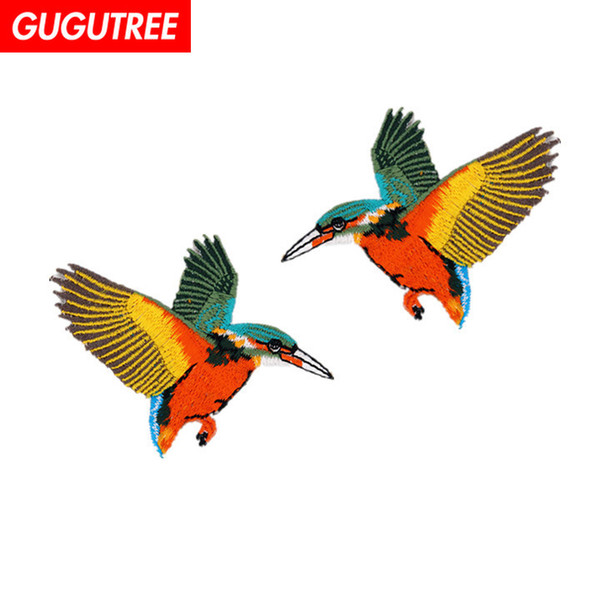 GUGUTREE embroidery bird patches cartoon patches badges applique patches for clothing