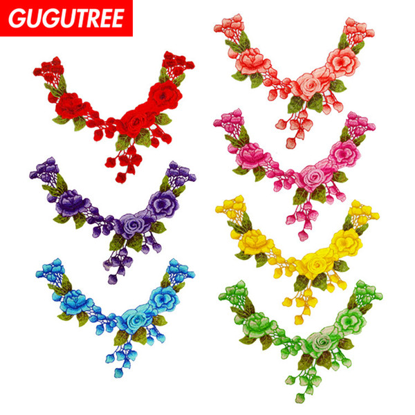 GUGUTREE embroidery big flower patches collar patches badges applique patches for clothing BP-494