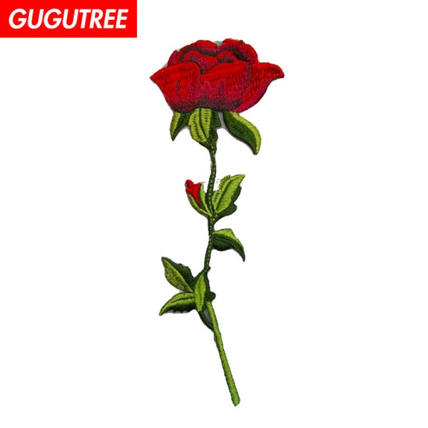 GUGUTREE embroidery big flower patches rose patches badges applique patches for clothing BP-514