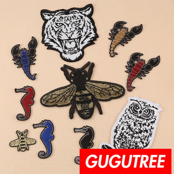 GUGUTREE sequins embroidery big patches tiger patches badges applique patches for clothing BP-627