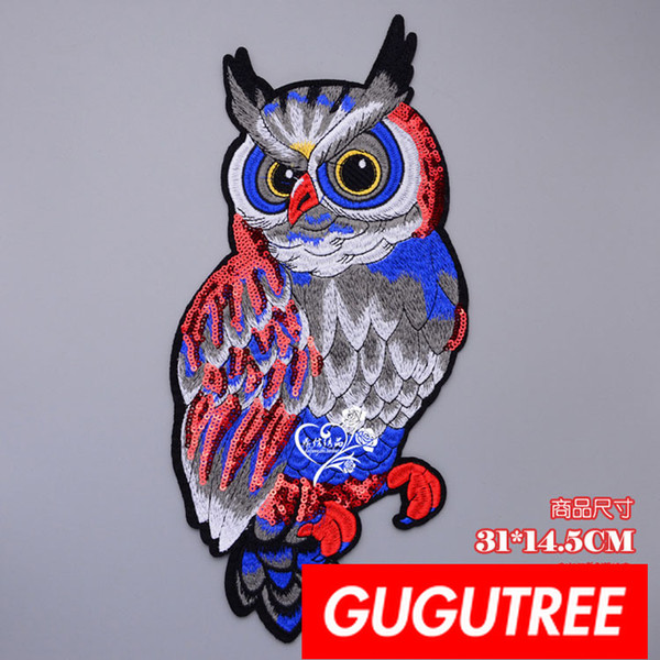 GUGUTREE embroidery big patches owl patches badges applique patches for clothing BP-716