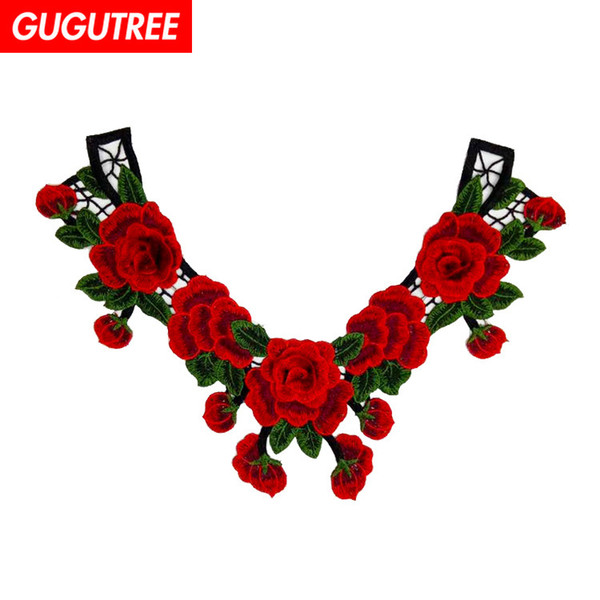 GUGUTREE embroidery big flower patches collar patches badges applique patches for clothing BP-490