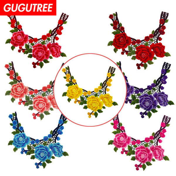 GUGUTREE embroidery big flower patches collar patches badges applique patches for clothing BP-501