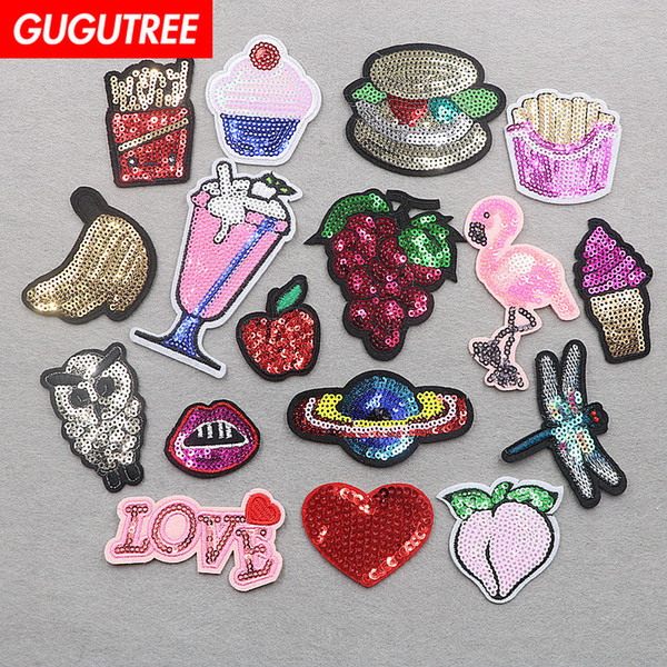 GUGUTREE sequins embroidery patches cartoon patches badges applique patches for clothing SP-92