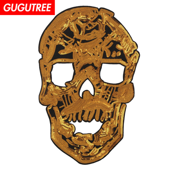 GUGUTREE sequins embroidery big patches skull patches badges applique patches for clothing BP-665