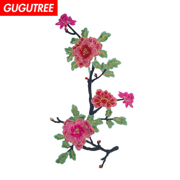 GUGUTREE embroidery big flower patches rose patches badges applique patches for clothing BP-479